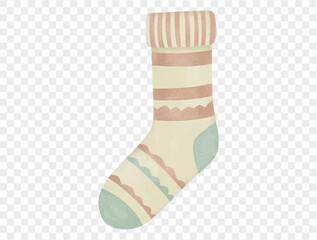Watercolor pastel striped christmas stocking cute cozy holiday decoration element Vector.