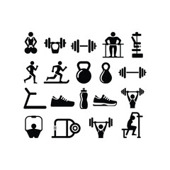 Obraz premium Gym and Fitness Training Icons Set – Workout, Weightlifting and Exercise Symbols