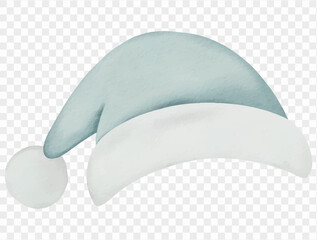 Watercolor blue santa hat fluffy trim cute cozy winter christmas costume element Vector.