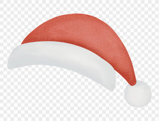 Watercolor red santa hat classic fluffy trim cozy winter christmas costume Vector.