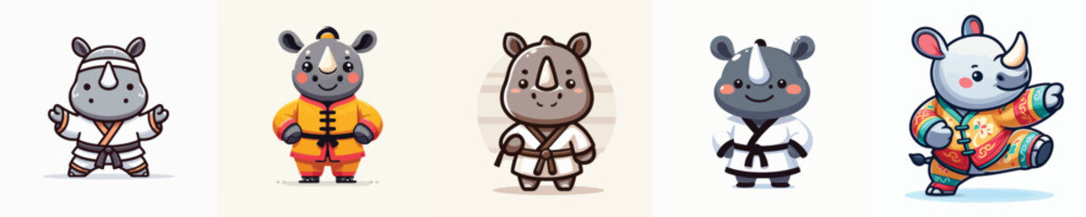 Naklejka premium rhino vector in shaolin costume