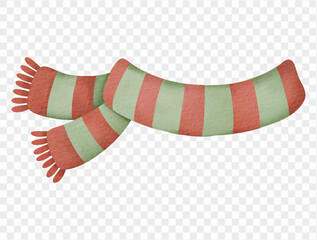 Watercolor red and green striped winter scarf festive cozy christmas accessory Vector.