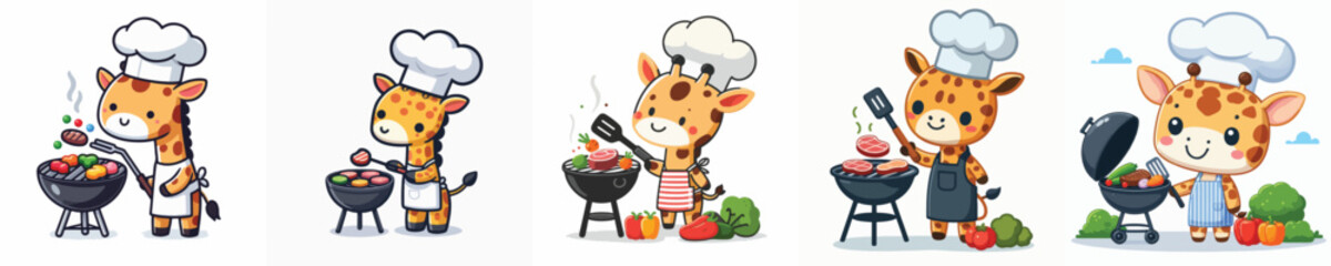 cute giraffe vector grilling meat