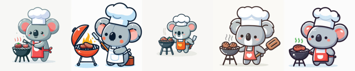 cute koala vector grilling meat