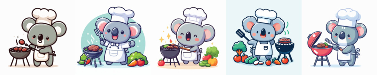 cute koala vector grilling meat