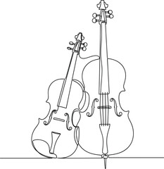 Abstract One-Line String Instruments Illustration for Music Concept.