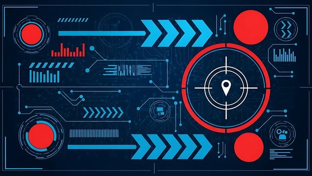 Abstract Technology Dashboard Design with Red and Blue Elements - Powered by Adobe
