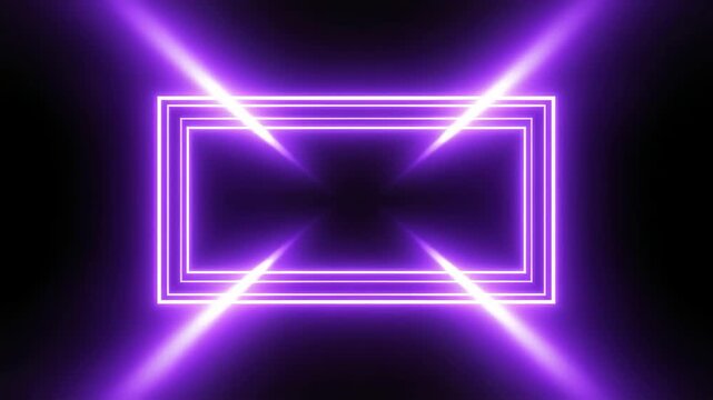 Dynamic Purple Neon Rectangular Frame with Cinematic Light Rays Animation for Futuristic and Sci-Fi Visuals and Abstract Backgrounds