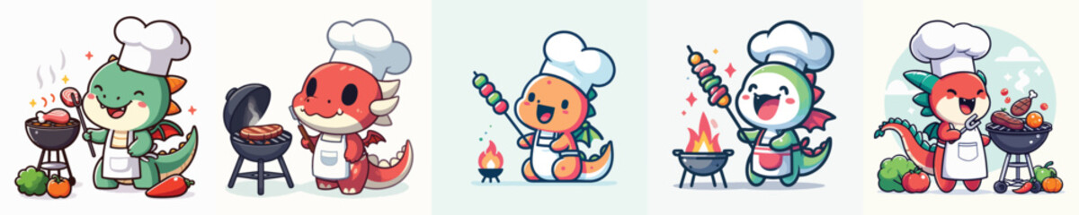 cute dragon vector is grilling meat