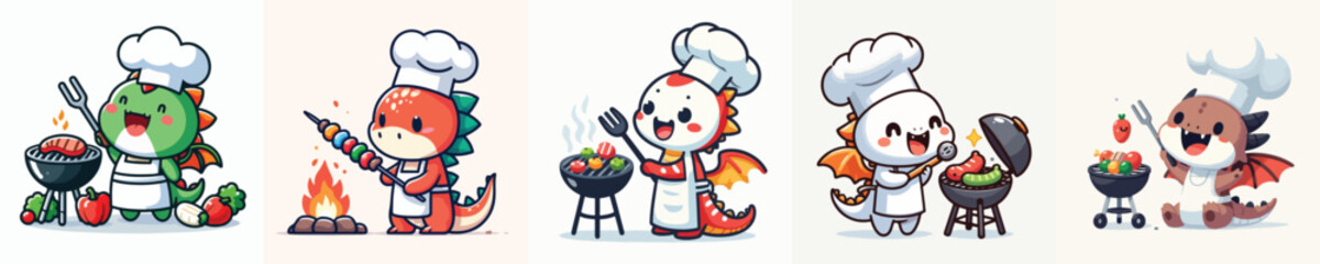 cute dragon vector is grilling meat