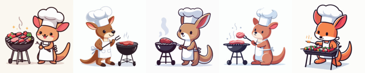 cute kangaroo vector grilling meat