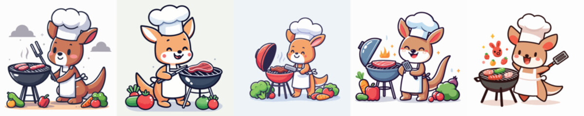 cute kangaroo vector grilling meat