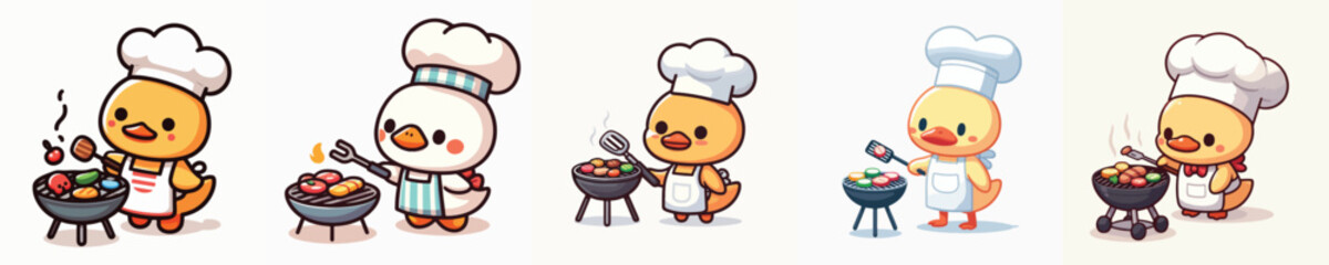 cute duck vector is grilling meat