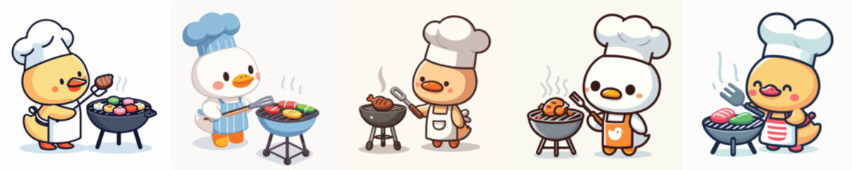 cute duck vector is grilling meat