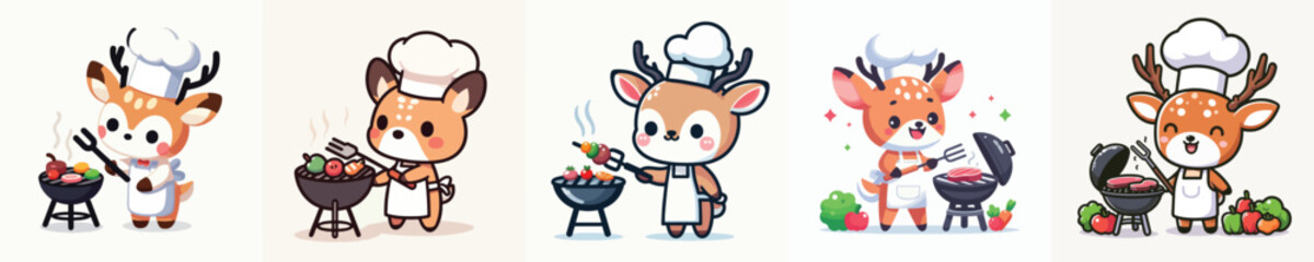 cute deer vector is grilling meat