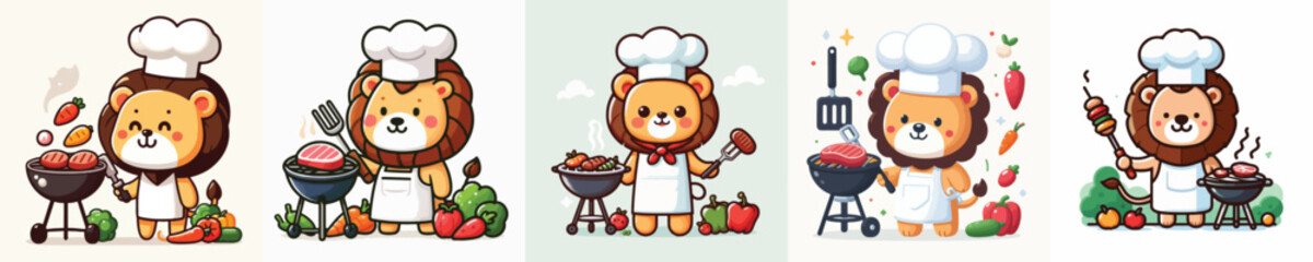 cute lion vector grilling meat