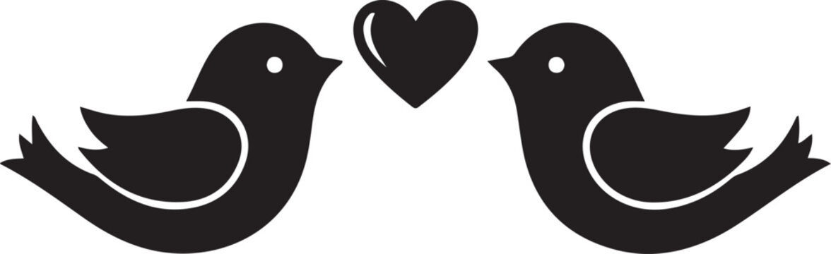 Love Birds Heart Logo Silhouette Vector.