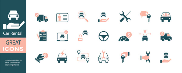 Set of icons for Car rental. Solid. Vector illustration	
