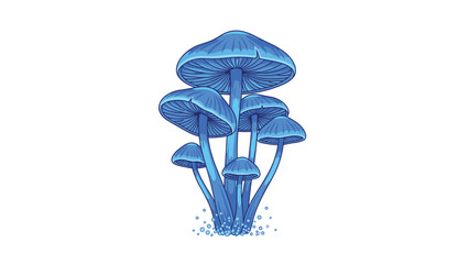 Naklejka premium Mystical cluster of glowing blue mushrooms stands elegantly on a white background, evoking a sense of magic and natural wonder.