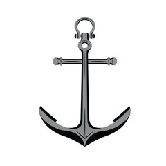 Minimalist anchor icon vector in black and gray tones, isolated on a white background. Suitable for maritime, nautical, navy, shipping, logo, and marine design projects