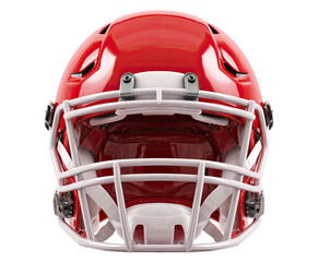 Close-up of a bright red football helmet, featuring a white facemask