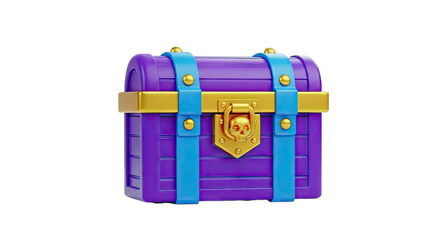 Purple Treasure Chest with Skull Lock - Isolated