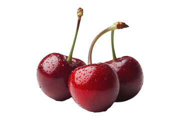 Juicy ripe cherries in glossy finish isolated on a transparent background