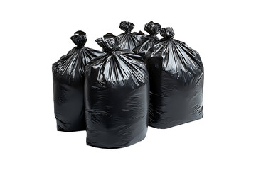 Large black waste disposal bags arranged for heavy cleaning use Isolated on a Transparent Background