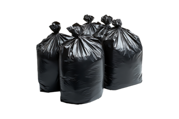 Large black waste disposal bags arranged for heavy cleaning use Isolated on a Transparent Background