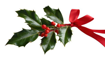 Holly leaves and berries isolated on white background 