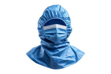 Medical protective plastic hood with secure face mask Isolated on a Transparent Background