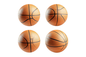 Set of Four Realistic Basketballs for Sports Training Isolated on a Transparent Background