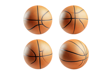 Set of Four Realistic Basketballs for Sports Training Isolated on a Transparent Background