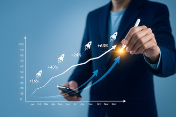 Business Growth and Financial Success with Digital Upward Chart