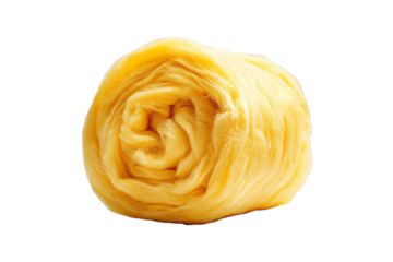 Soft yellow insulation fiber roll prepared for construction thermal protection Isolated on a Transparent Background