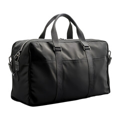 Naklejka premium Spacious black travel duffel bag designed for weekend trips and daily use isolated on a transparent background