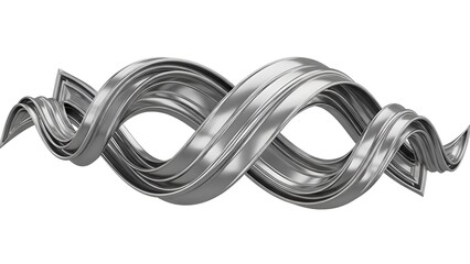 Wavy abstract chrome structure creates an elegant metallic ribbon shape on plain background.