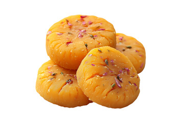 Traditional saffron kesar peda sweet dessert isolated on a transparent background
