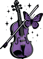 Violin Butterfly Music Art Vector Purple Design