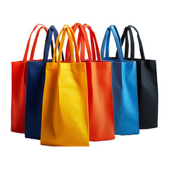 Vibrant Reusable Tote Bags in Multiple Bright Colors Isolated on a Transparent Background
