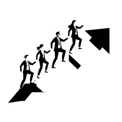 Success team silhouettes climbing arrow representing professional growth corporate development career path achievement leadership motivation business people reaching goals together financial progress