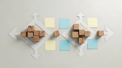 Wooden Blocks and Sticky Notes Brainstorming Concept Design