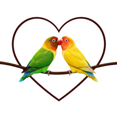 Fototapeta premium Love birds kissing nature digital heart-shaped isolated on transparent background