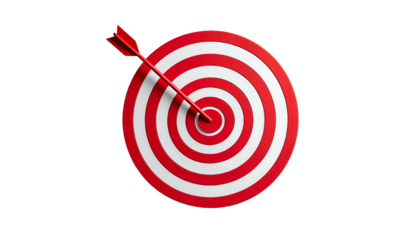 Red and white circular target with arrow piercing the bullseye against a black backdrop