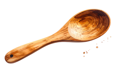 Close-up isolated image of a wooden spoon, showcasing its natural wood grain pattern