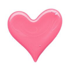 Glossy Pink Liquid Heart Shape Pool features thick mirror finish of vibrant cosmetic product. Shiny romantic symbol ideal for beauty blogs nail polish advertisements or valentine designs.