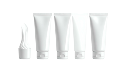 White squeeze tubes with a swirled dollop, set against a black background