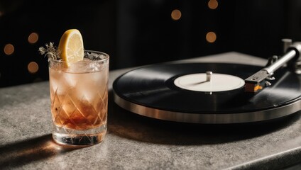 Cocktail and Vinyl Record - A Retro Aesthetic.