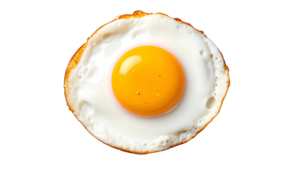 Close-up of a fried egg with a sunny yellow yolk, white cooked egg white, on black