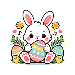 Happy easter bunny and egg t shirt design, Easter design element